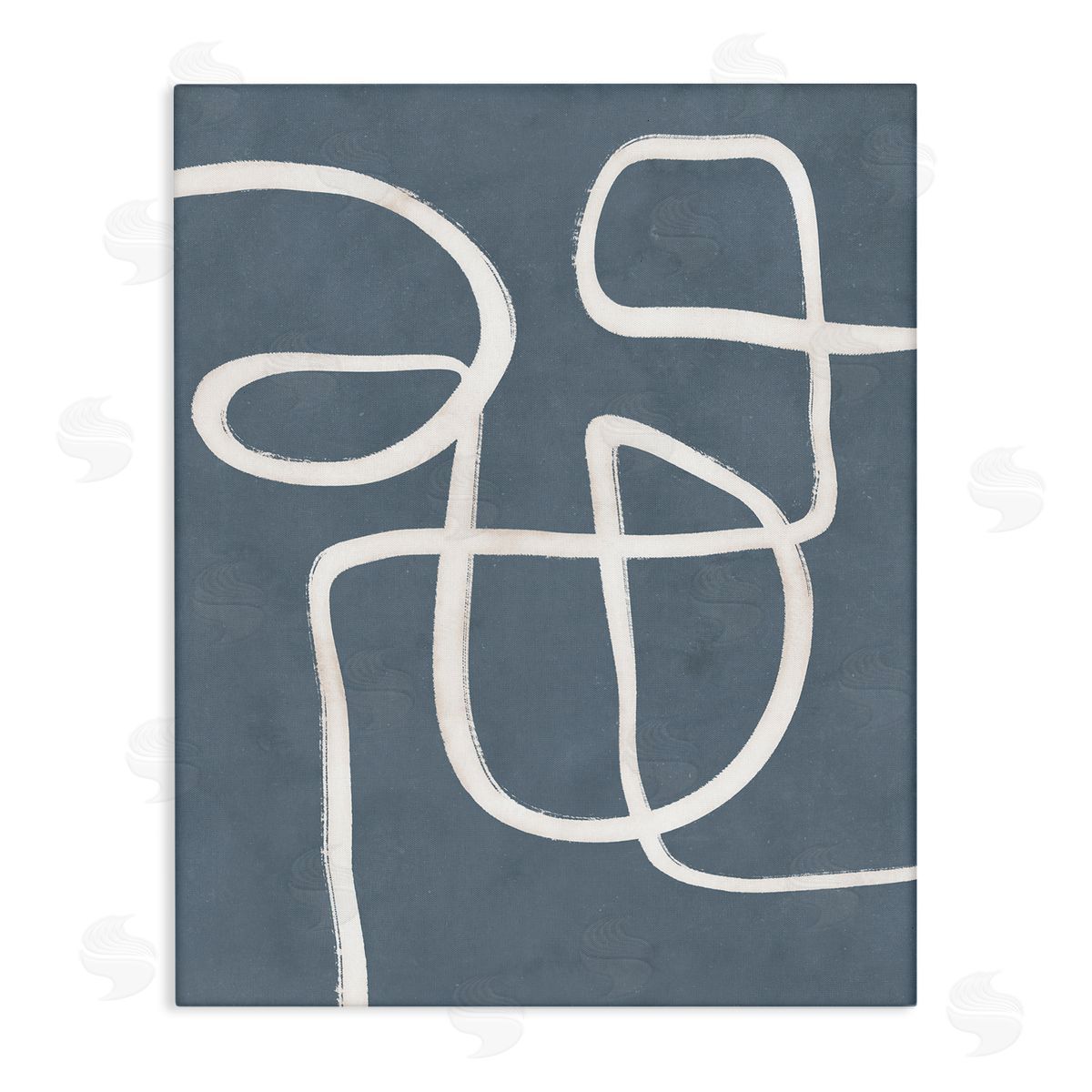 Nina Blue Round White Squiggles Contemporary Abstract Stretched Canvas Wall Art Print