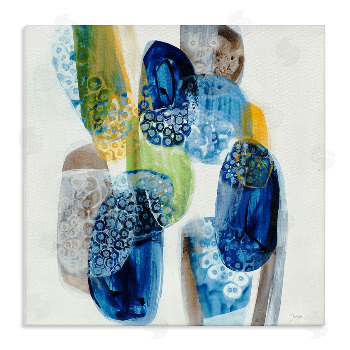 Liz Jardine Pebbled Circular Shapes Vivid Blue Modern Design Stretched Canvas Wall Art Print