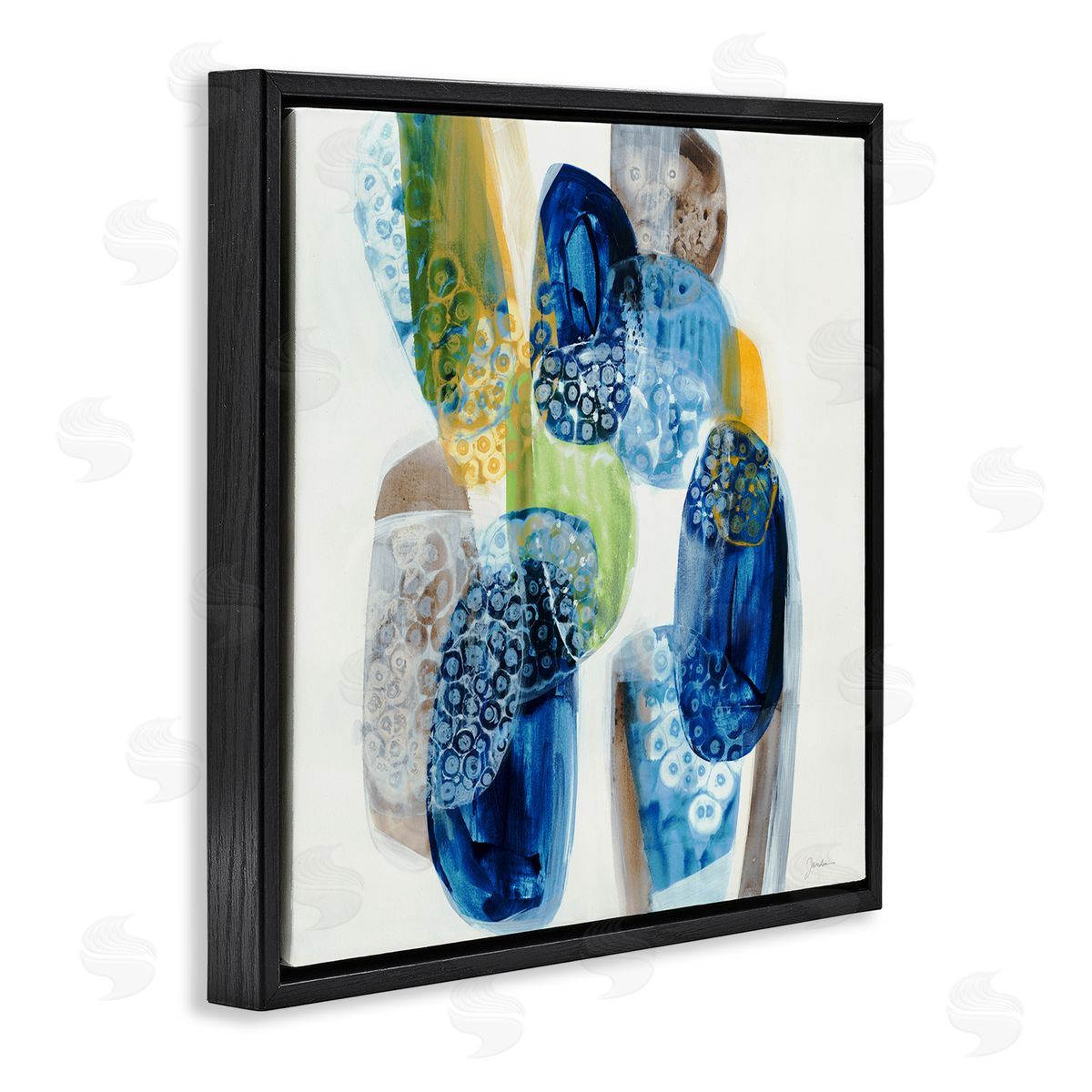 Liz Jardine Pebbled Circular Shapes Vivid Blue Modern Design Black Floating Frame Canvas Wall Art Print