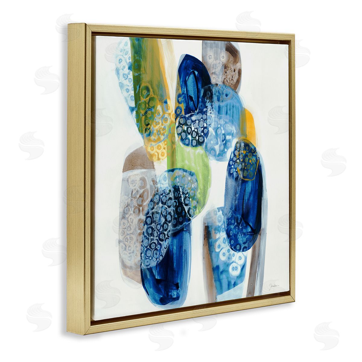 Liz Jardine Pebbled Circular Shapes Vivid Blue Modern Design Gold Floating Frame Canvas Wall Art Print