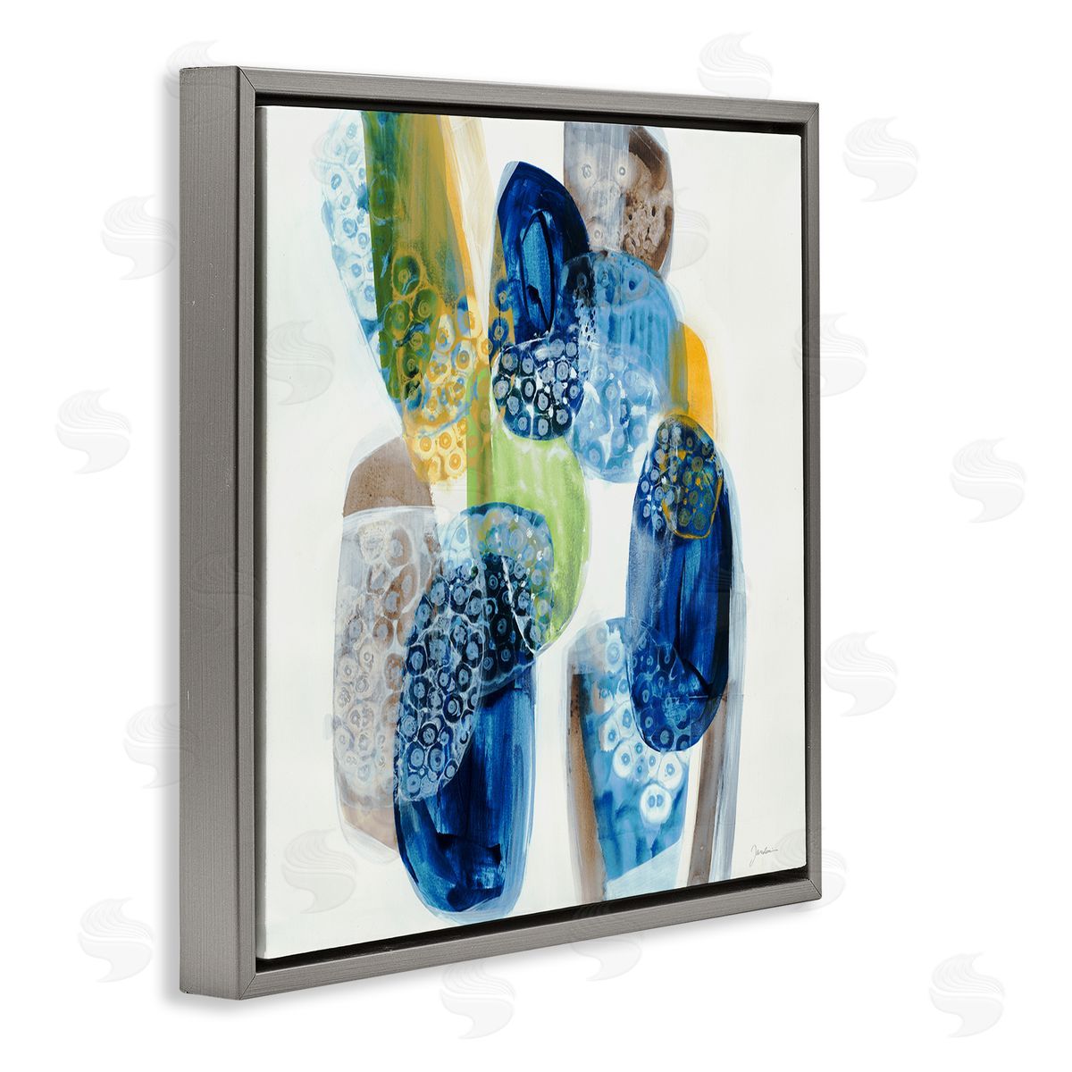 Liz Jardine Pebbled Circular Shapes Vivid Blue Modern Design Gray Floating Frame Canvas Wall Art Print
