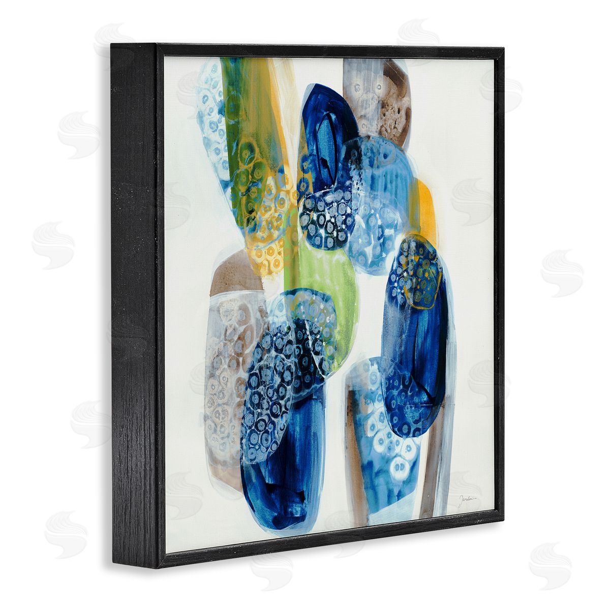 Liz Jardine Pebbled Circular Shapes Vivid Blue Modern Design Black Framed Glicee Wall Art Print