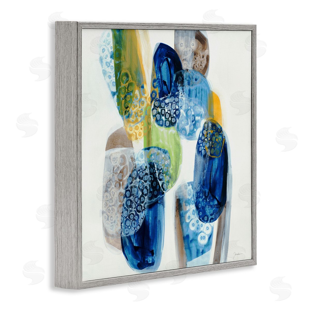 Liz Jardine Pebbled Circular Shapes Vivid Blue Modern Design Gray Framed Glicee Wall Art Print
