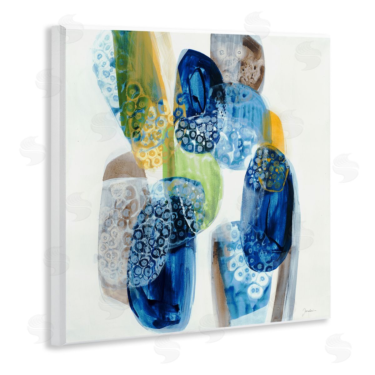 Liz Jardine Pebbled Circular Shapes Vivid Blue Modern Design Wooden Wall Plaque Art Print