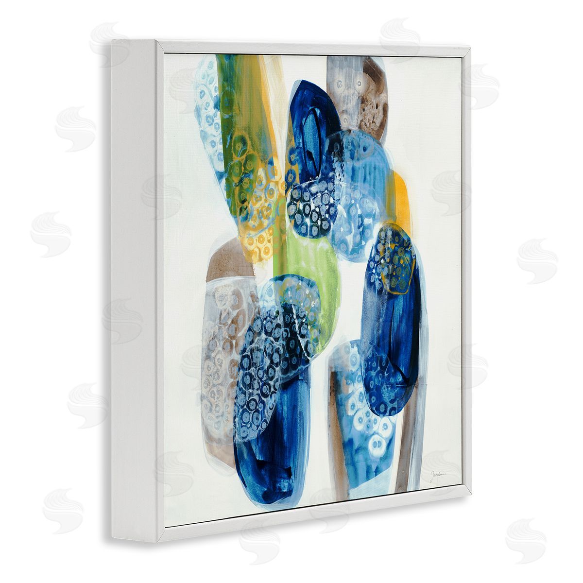 Liz Jardine Pebbled Circular Shapes Vivid Blue Modern Design White Framed Glicee Wall Art Print