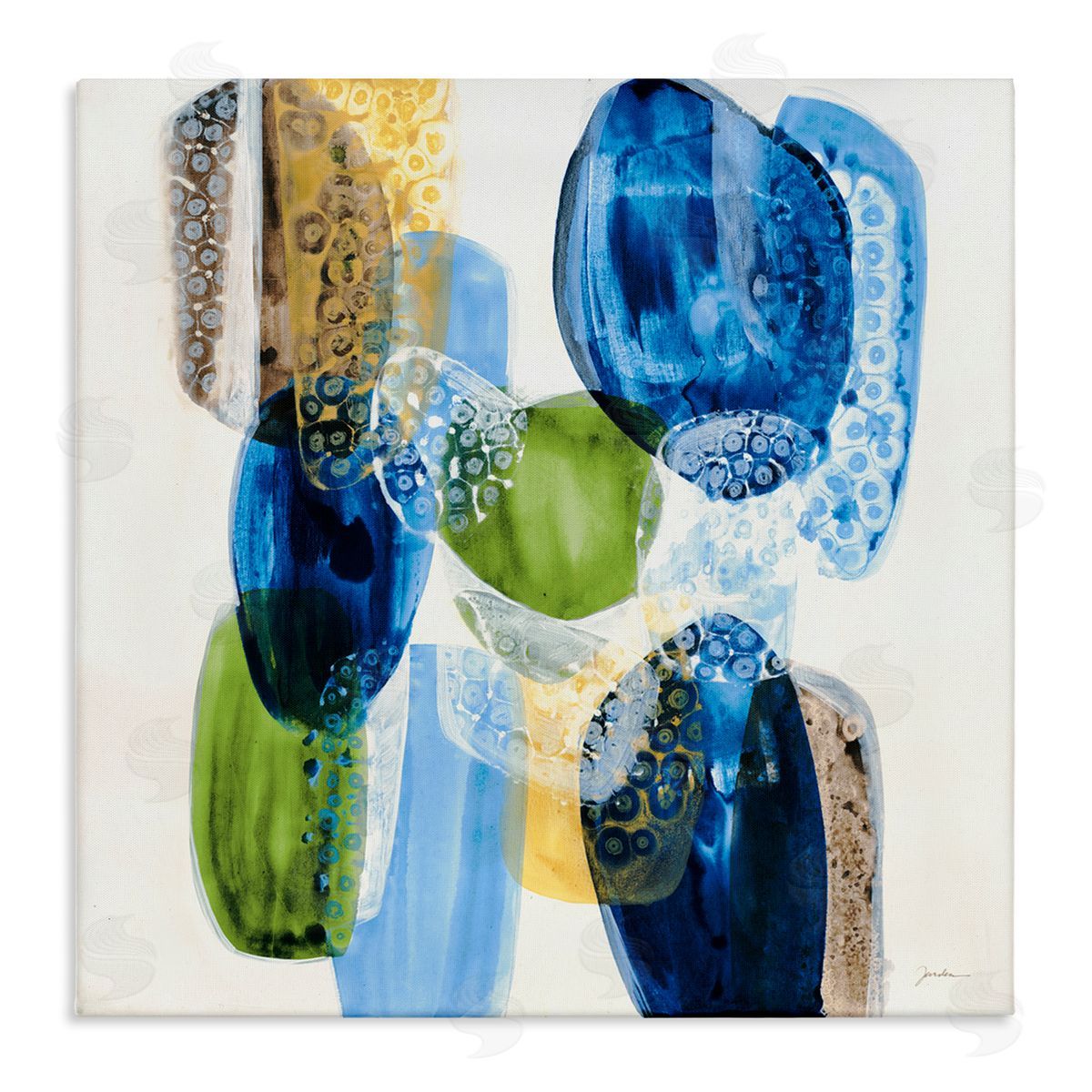 Liz Jardine Vivid Blue Circle Shapes Abstract Pebbled Design  Stretched Canvas Wall Art Print