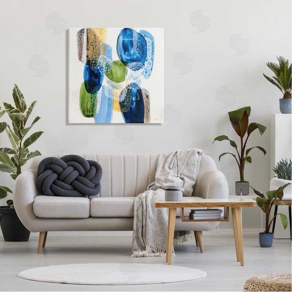 Liz Jardine Vivid Blue Circle Shapes Abstract Pebbled Design  Canvas Wall Art in Room