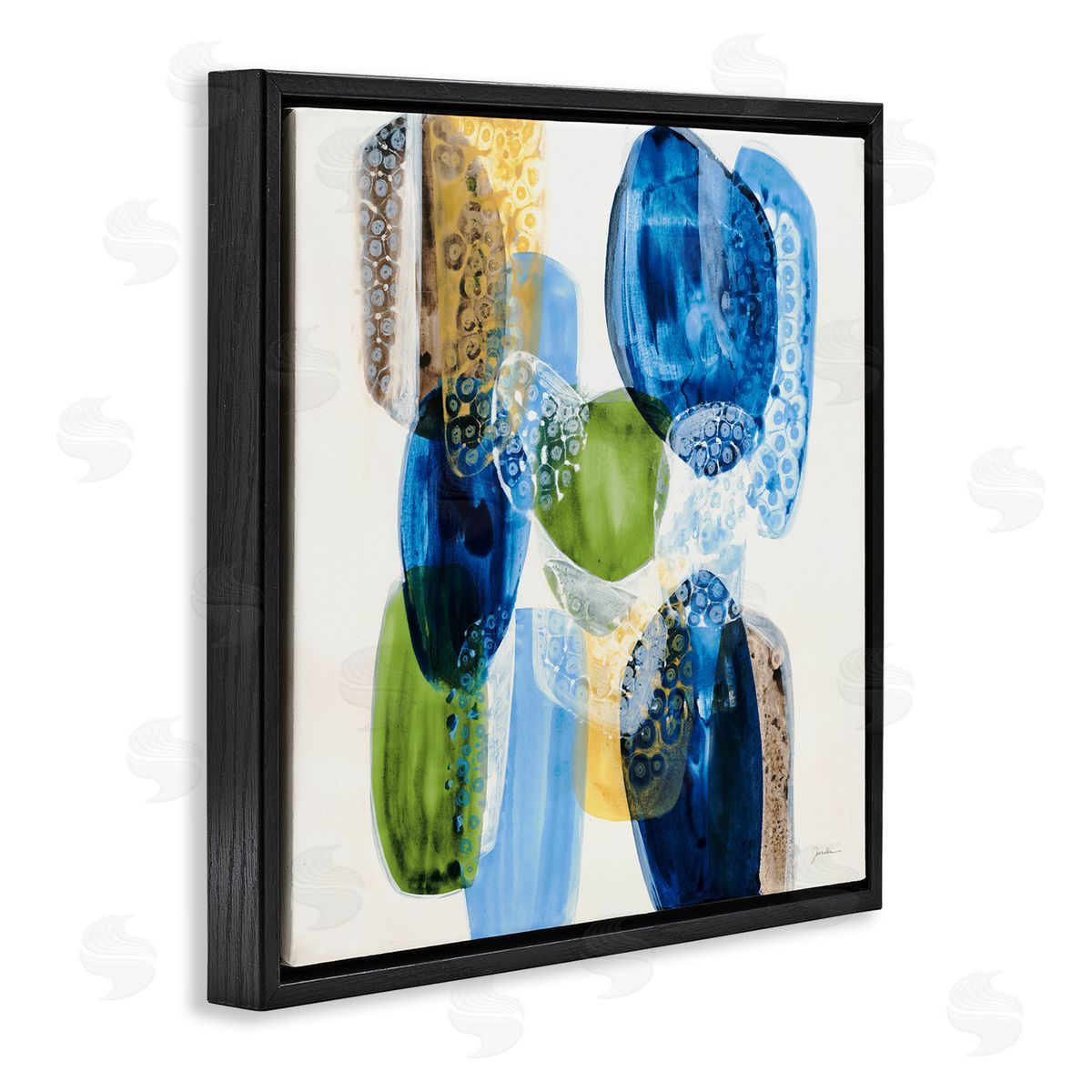 Liz Jardine Vivid Blue Circle Shapes Abstract Pebbled Design  Black Floating Frame Canvas Wall Art Print