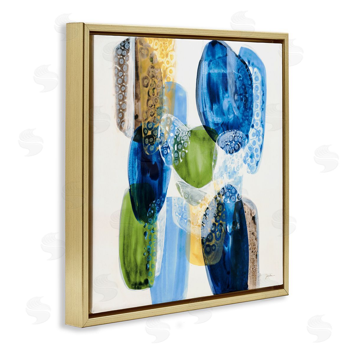 Liz Jardine Vivid Blue Circle Shapes Abstract Pebbled Design  Gold Floating Frame Canvas Wall Art Print