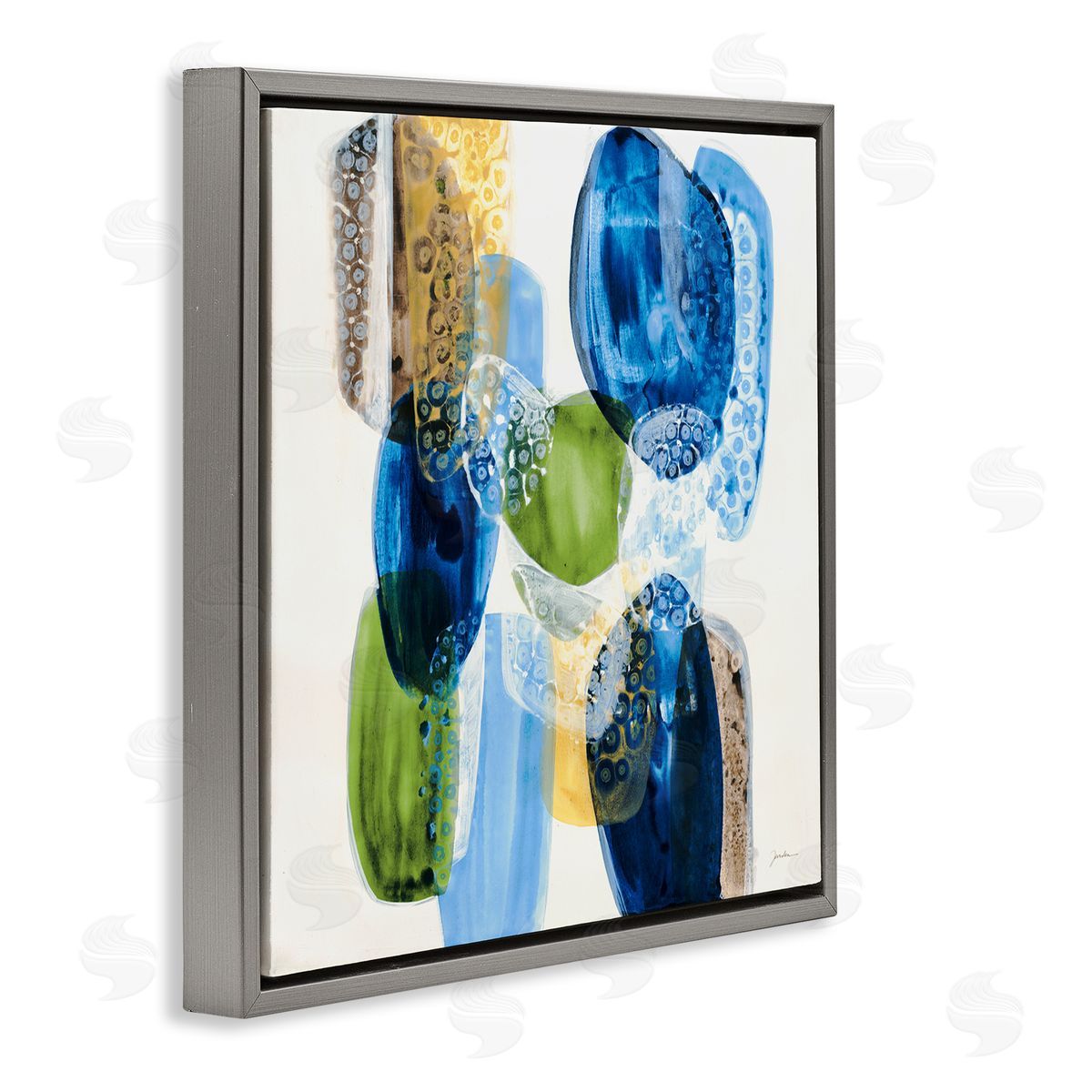 Liz Jardine Vivid Blue Circle Shapes Abstract Pebbled Design  Gray Floating Frame Canvas Wall Art Print