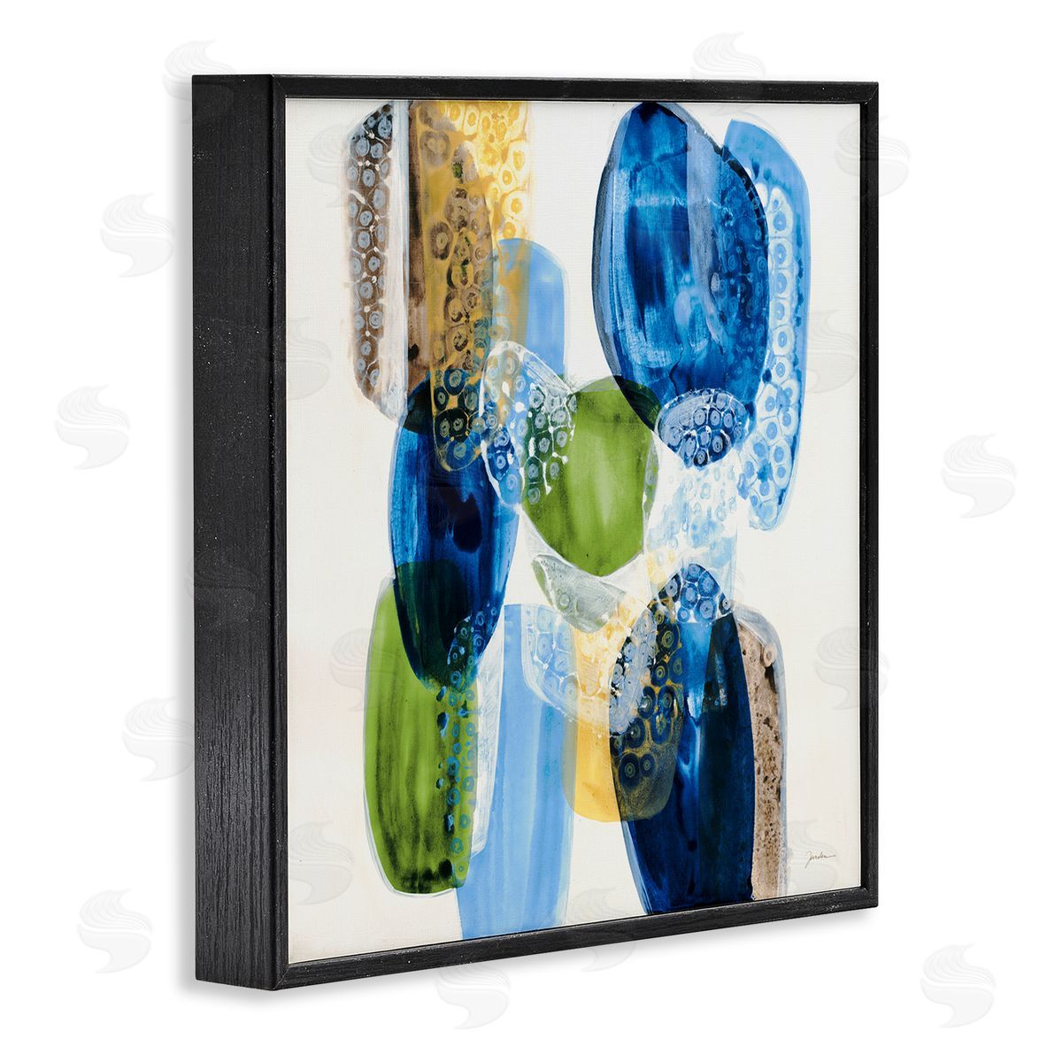 Liz Jardine Vivid Blue Circle Shapes Abstract Pebbled Design  Black Framed Glicee Wall Art Print