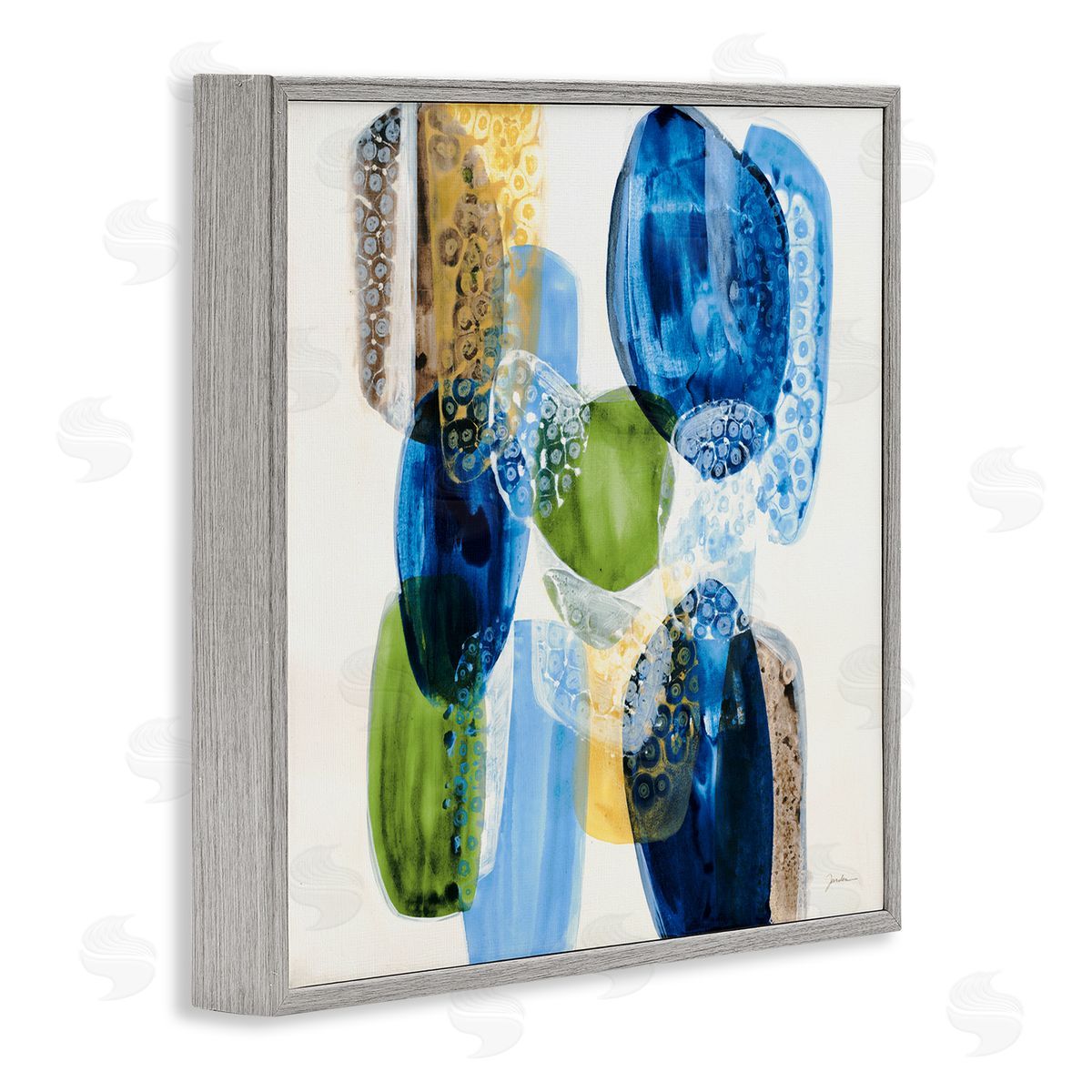 Liz Jardine Vivid Blue Circle Shapes Abstract Pebbled Design  Gray Framed Glicee Wall Art Print