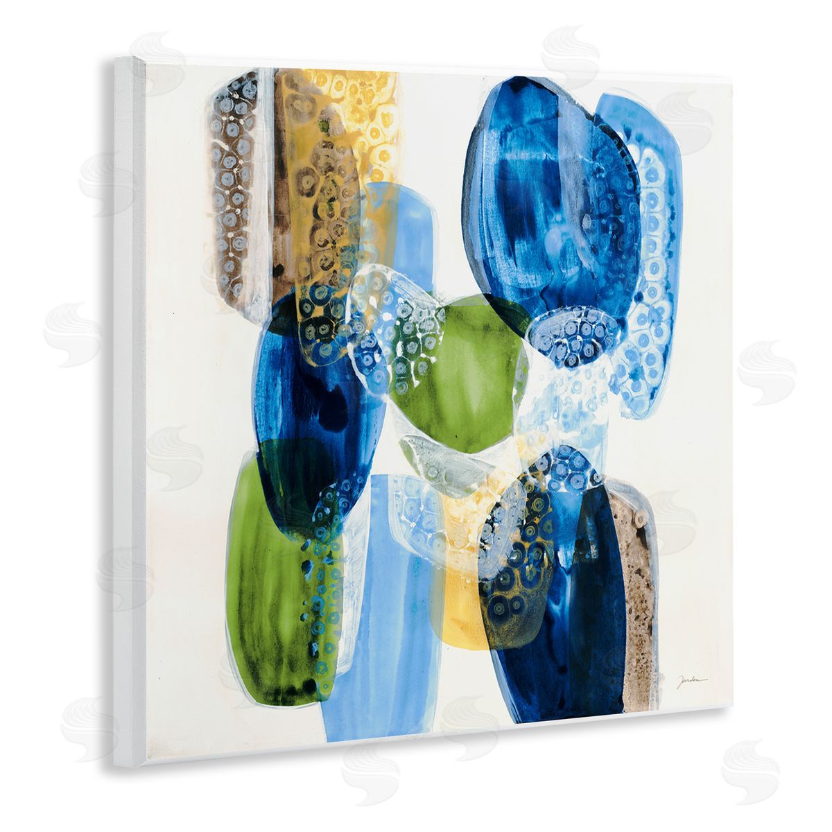 Liz Jardine Vivid Blue Circle Shapes Abstract Pebbled Design  Wooden Wall Plaque Art Print