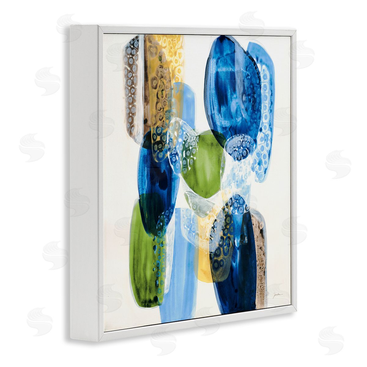 Liz Jardine Vivid Blue Circle Shapes Abstract Pebbled Design  White Framed Glicee Wall Art Print