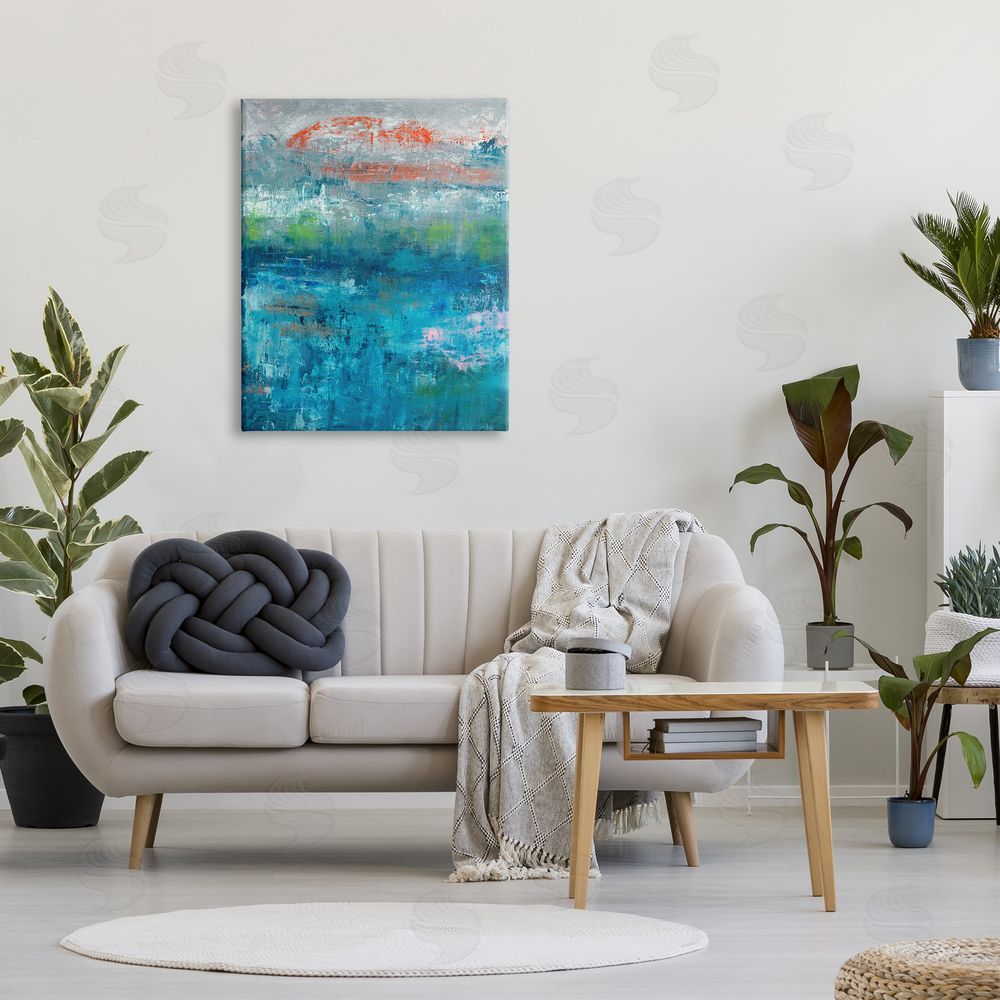 Jeff Iorillo Detailed Paint Stroke Overlays Deep Blue Red  Canvas Wall Art Print in Room