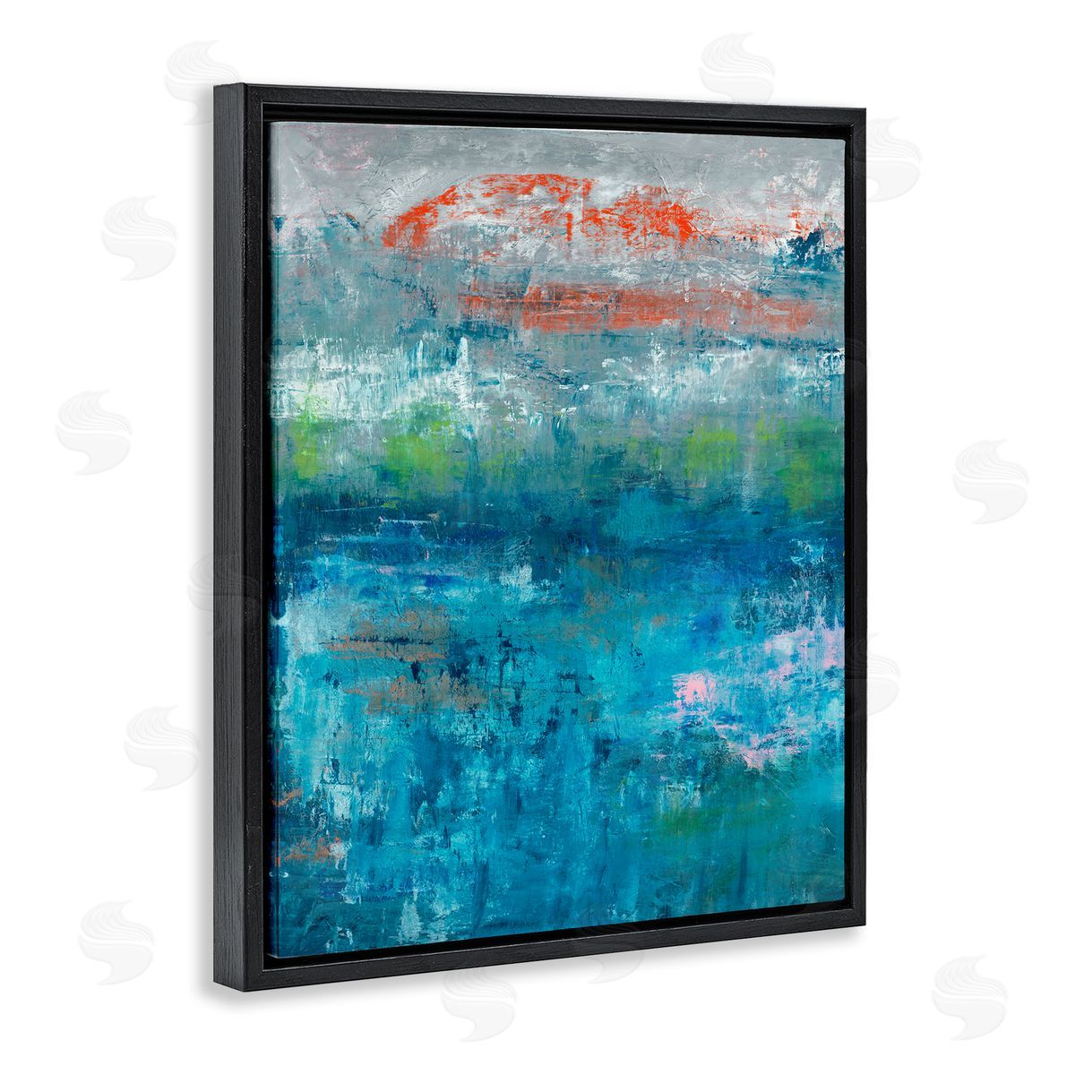 Jeff Iorillo Detailed Paint Stroke Overlays Deep Blue Red  Black Floating Frame Canvas Wall Art Print