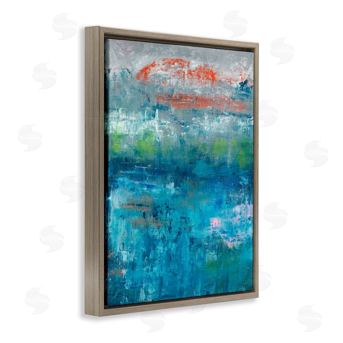 Jeff Iorillo Detailed Paint Stroke Overlays Deep Blue Red  Brown Floating Frame Canvas Wall Art Print