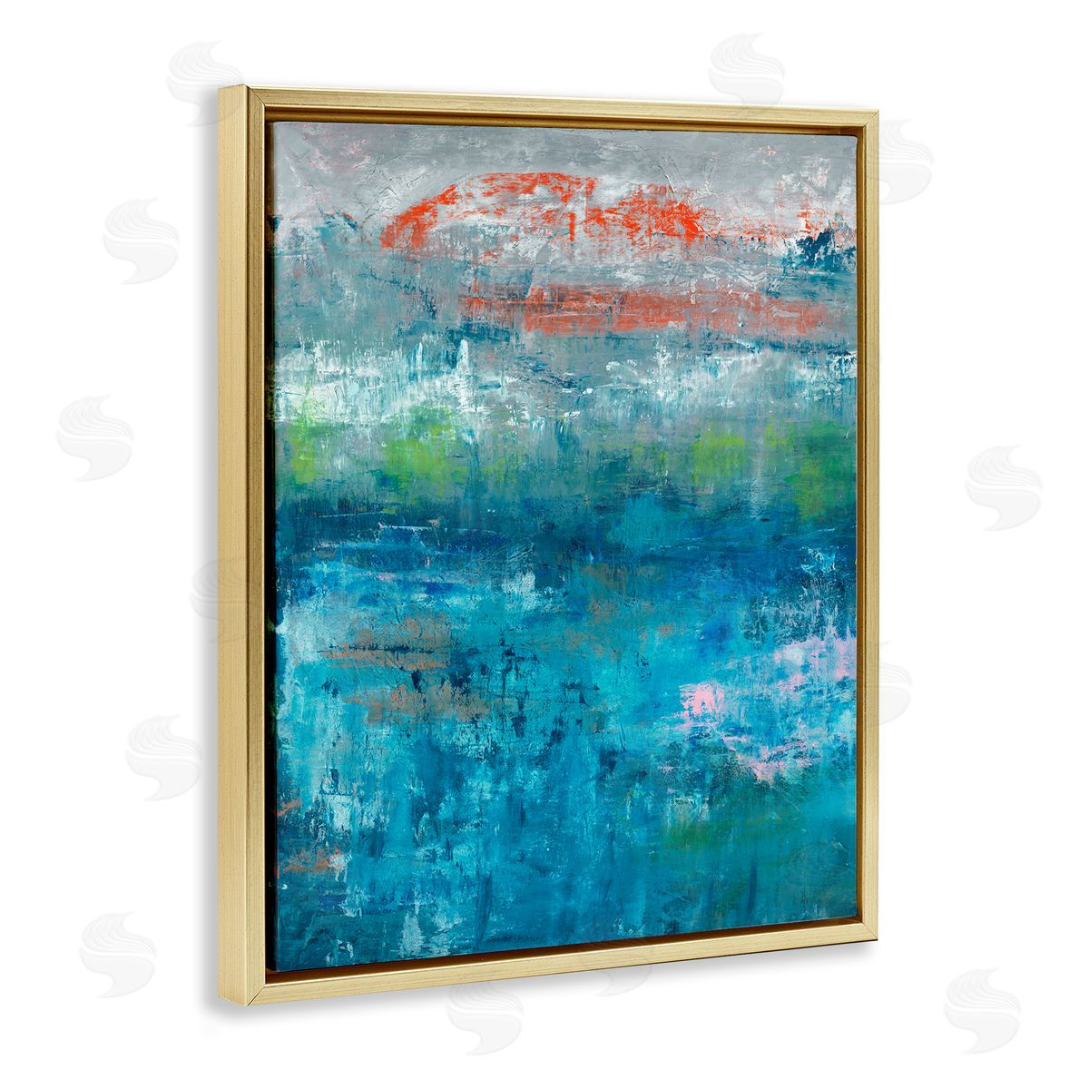 Jeff Iorillo Detailed Paint Stroke Overlays Deep Blue Red  Gold Floating Frame Canvas Wall Art Print
