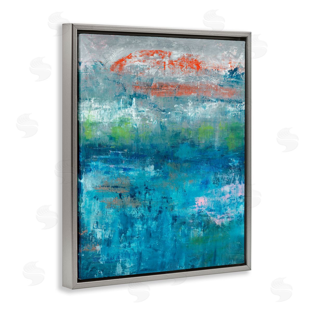 Jeff Iorillo Detailed Paint Stroke Overlays Deep Blue Red  Gray Floating Frame Canvas Wall Art Print