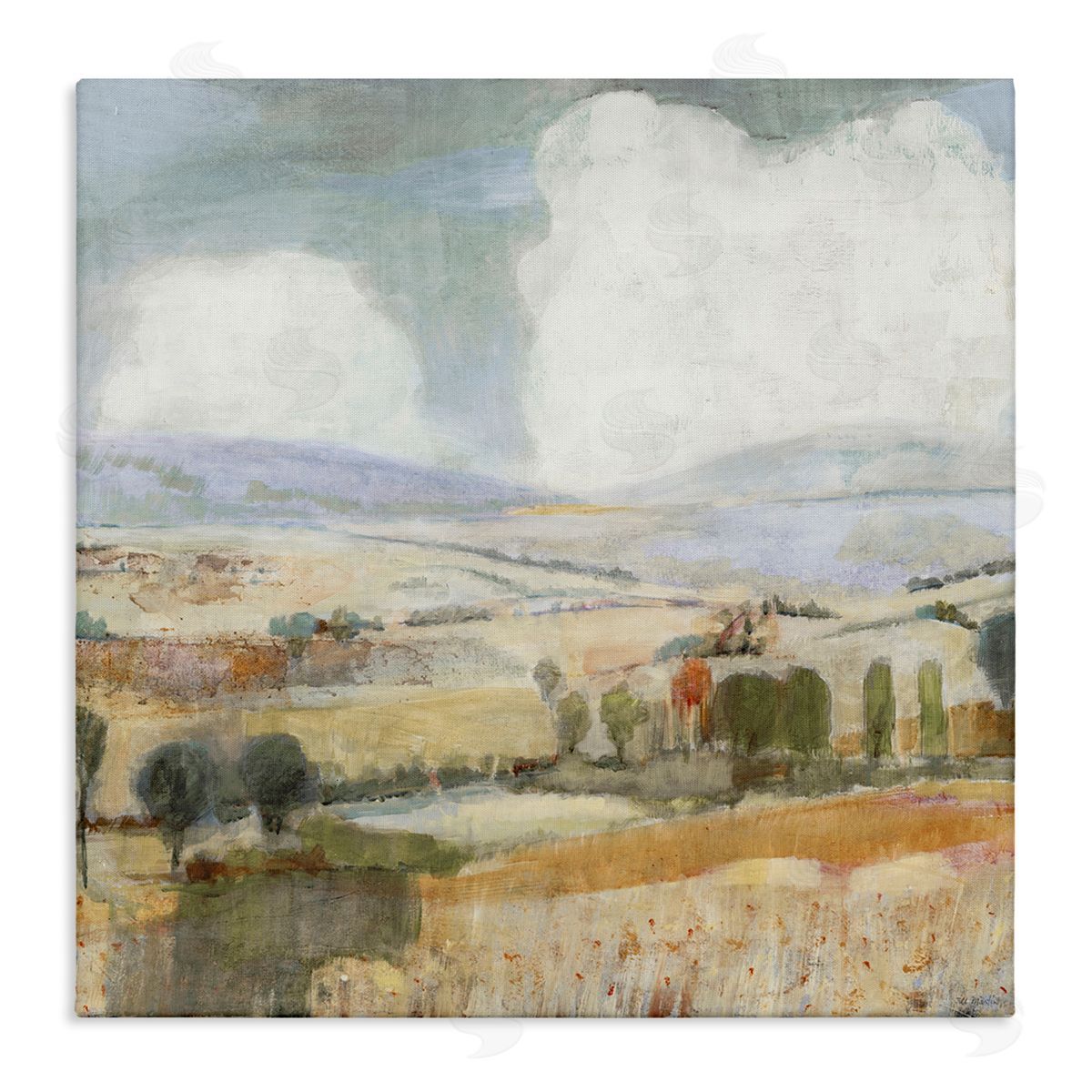 Jill Martin Distant Farmland Trees Quaint Rural Landscape Scene Stretched Canvas Wall Art Print