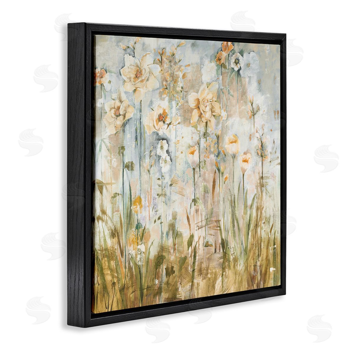 Jill Martin Varied Blooming Flowers Among Grasses Boho Painting Black Floating Frame Canvas Wall Art Print