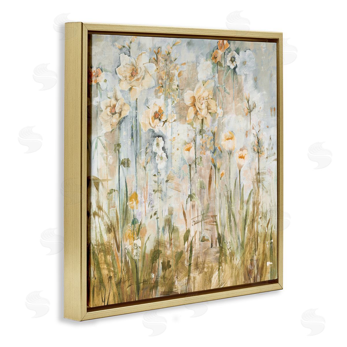 Jill Martin Varied Blooming Flowers Among Grasses Boho Painting Gold Floating Frame Canvas Wall Art Print