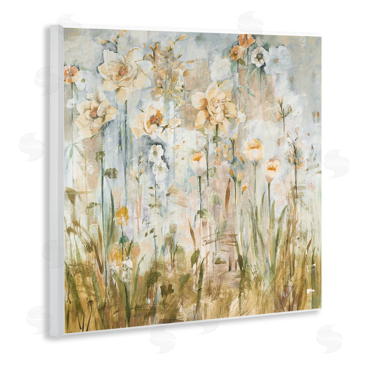 Jill Martin Varied Blooming Flowers Among Grasses Boho Painting Wooden Wall Plaque Art Print