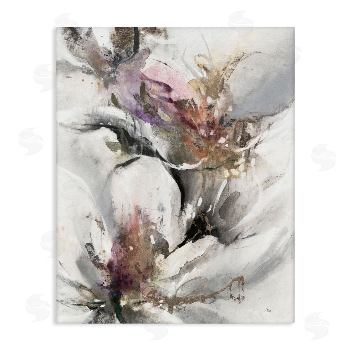 K. Nari Abstract Floral Blossoms White Petals Nature Stretched Canvas Wall Art Print