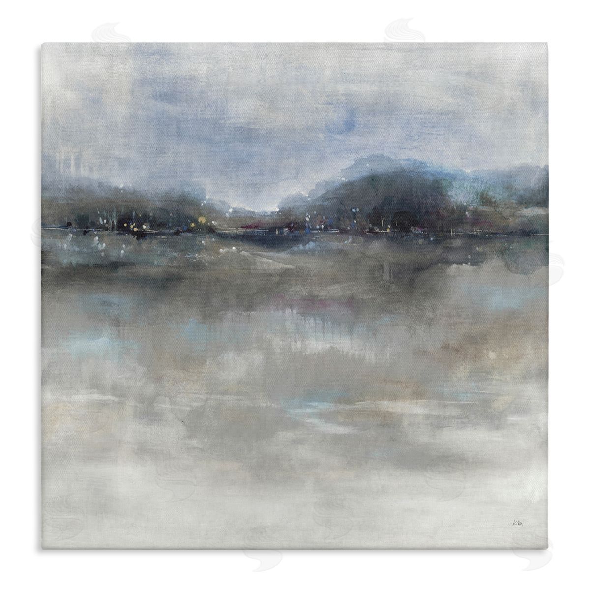 K. Nari Quiet Distant Landscape Misty Water Reflection  Stretched Canvas Wall Art Print