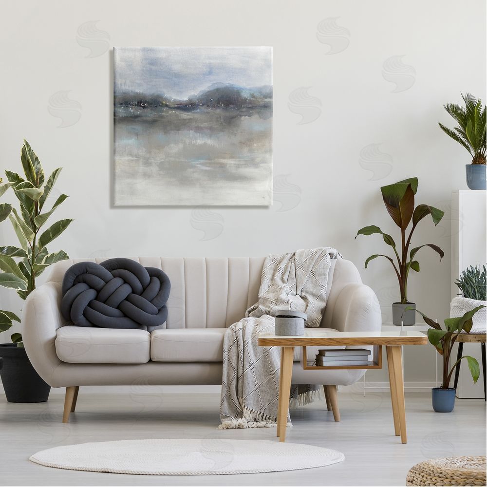 K. Nari Quiet Distant Landscape Misty Water Reflection  Canvas Wall Art in Room