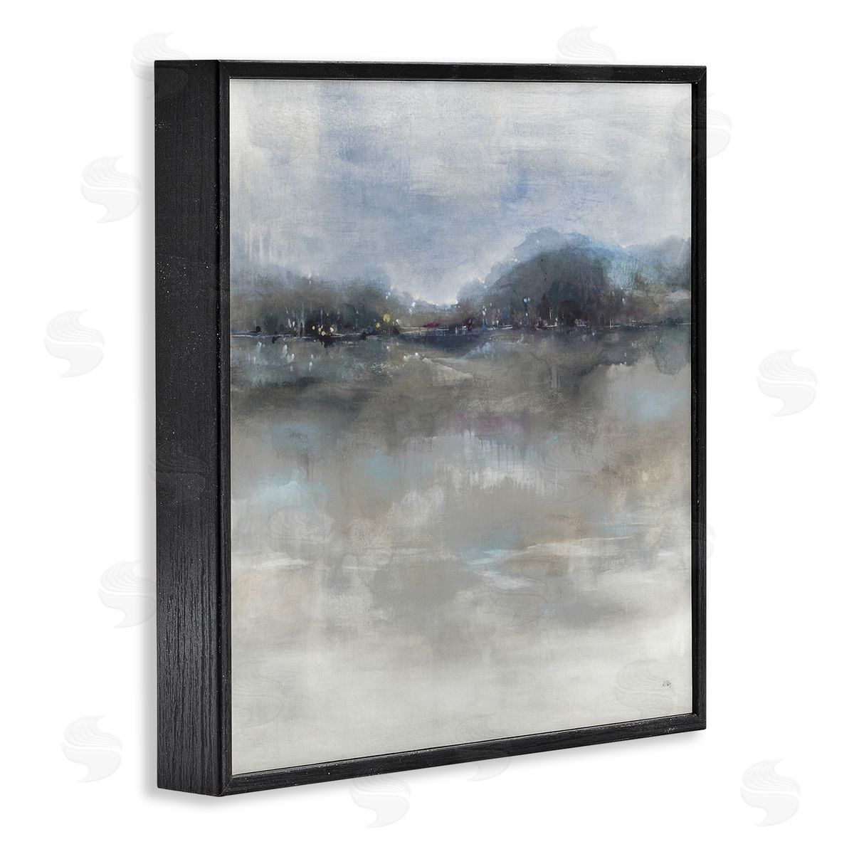 K. Nari Quiet Distant Landscape Misty Water Reflection  Black Framed Glicee Wall Art Print
