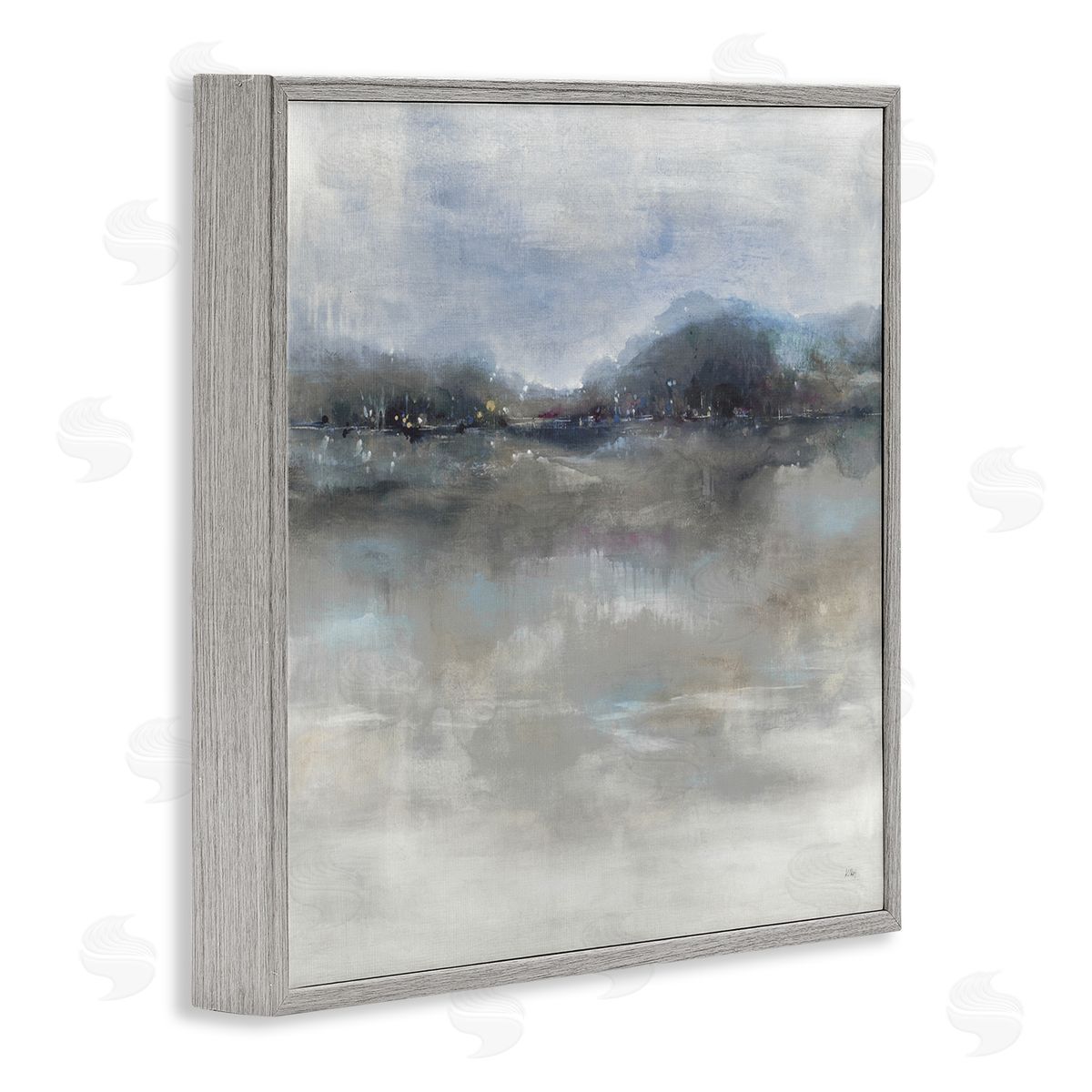 K. Nari Quiet Distant Landscape Misty Water Reflection  Gray Framed Glicee Wall Art Print