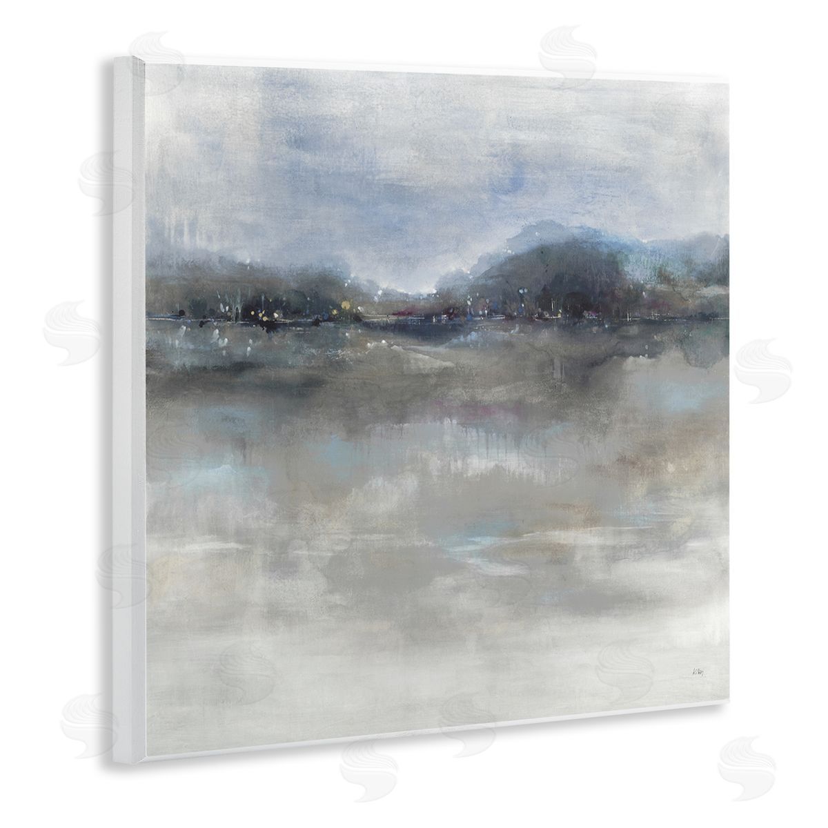 K. Nari Quiet Distant Landscape Misty Water Reflection  Wooden Wall Plaque Art Print