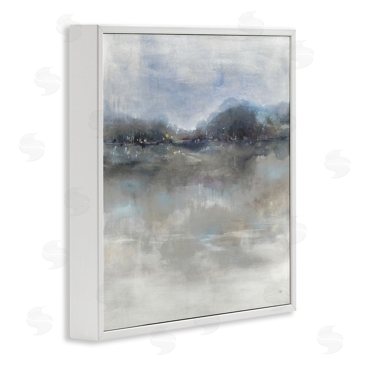 K. Nari Quiet Distant Landscape Misty Water Reflection  White Framed Glicee Wall Art Print