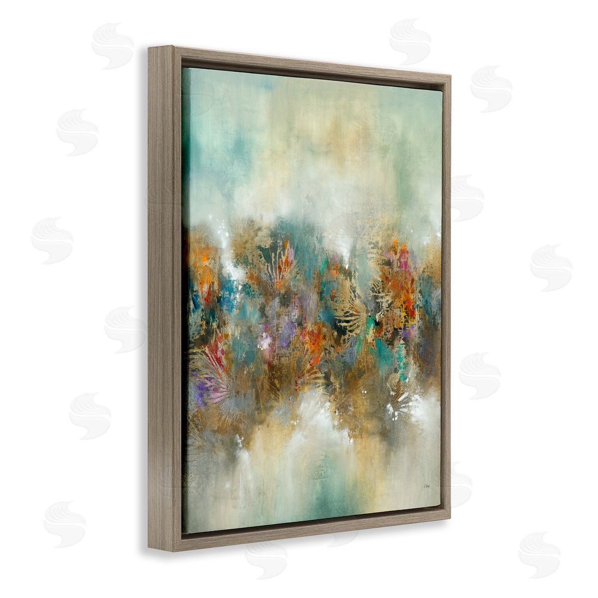K. Nari Vivid Abstract Botanical Painting Bold Glam Detail Brown Floating Frame Canvas Wall Art Print