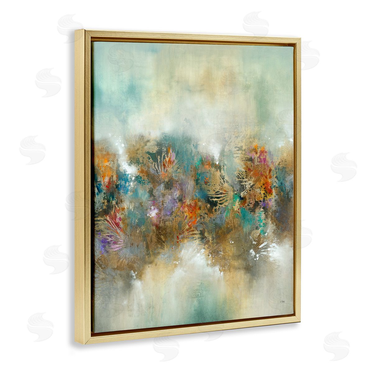 K. Nari Vivid Abstract Botanical Painting Bold Glam Detail Gold Floating Frame Canvas Wall Art Print