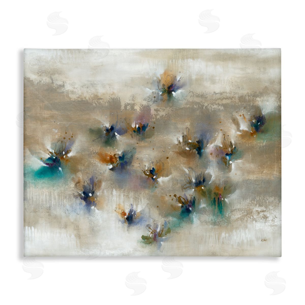K. Nari Earthy Abstract Floral Petals Boho Paint Drip  Stretched Canvas Wall Art Print