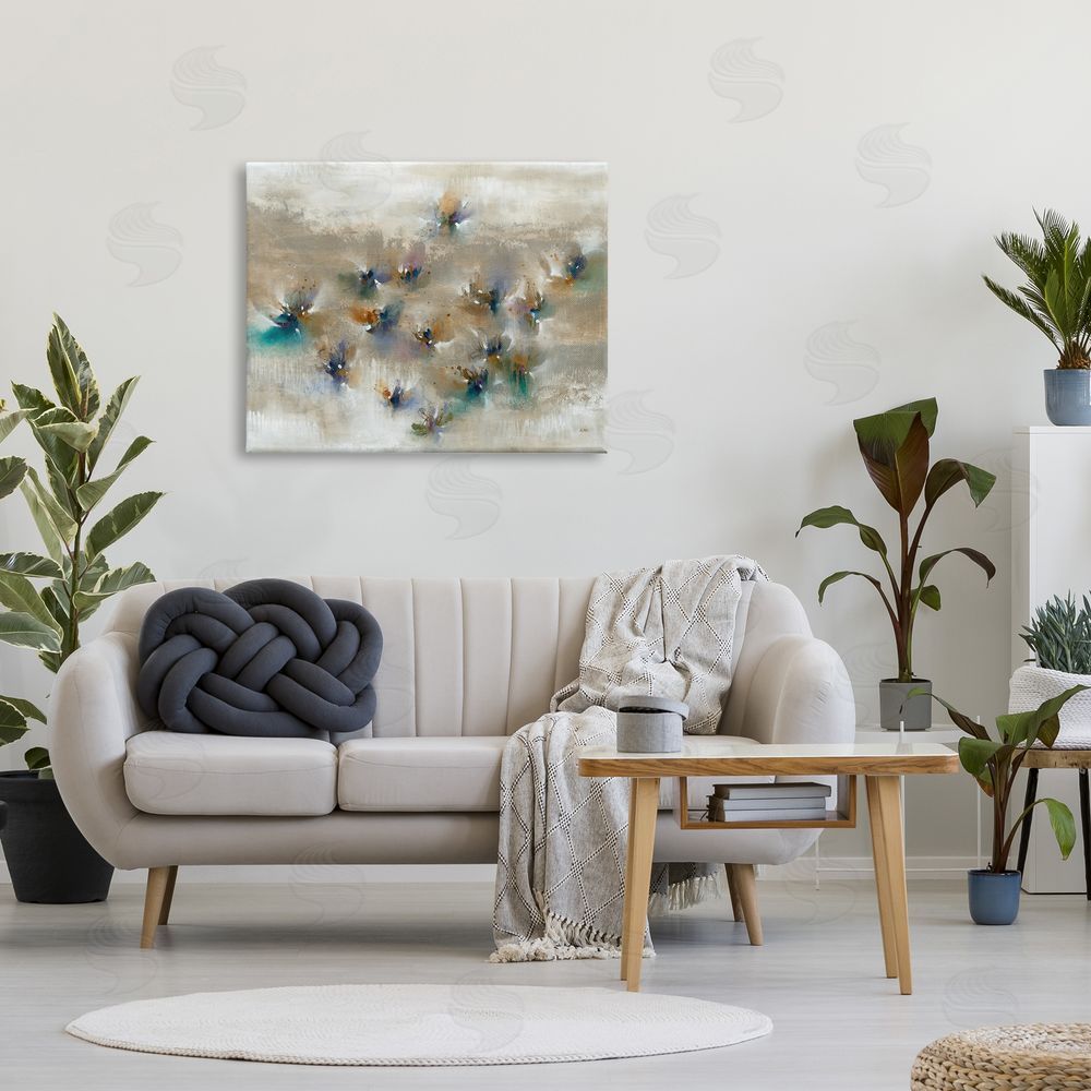 K. Nari Earthy Abstract Floral Petals Boho Paint Drip  Canvas Wall Art Print in Room