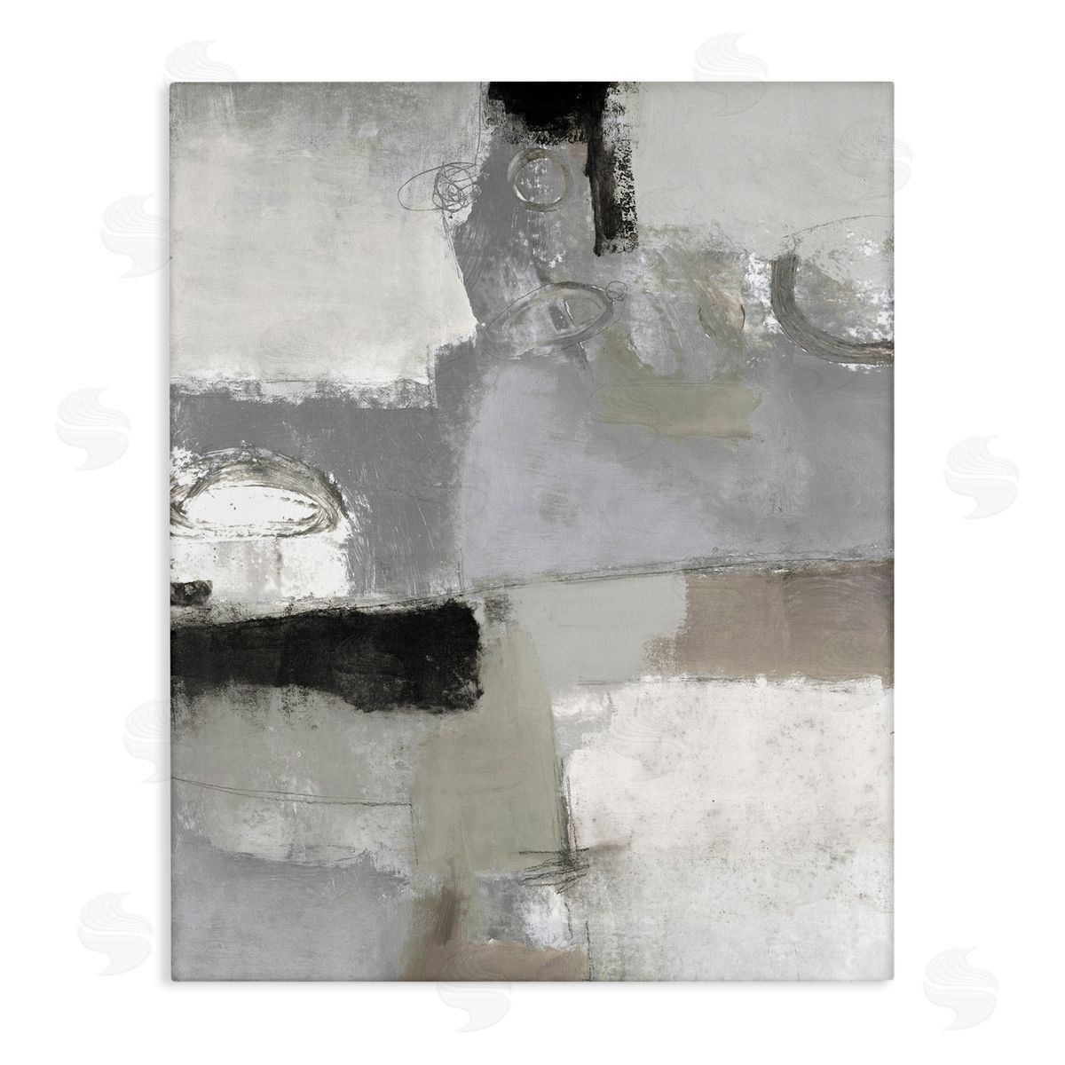 Lisa Ridgers Blocked Geometric Shapes Black Detail Circles Stretched Canvas Wall Art Print