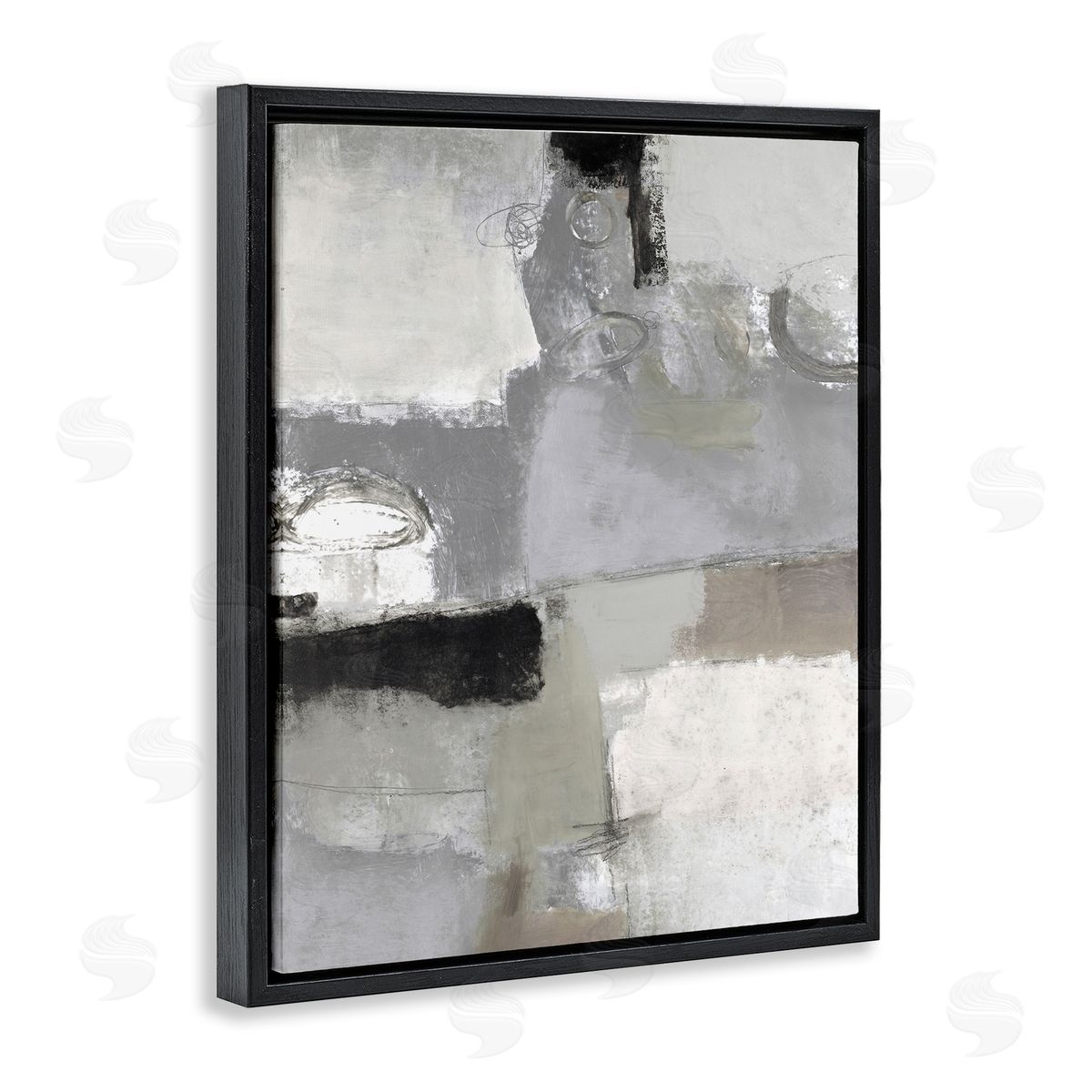 Lisa Ridgers Blocked Geometric Shapes Black Detail Circles Black Floating Frame Canvas Wall Art Print