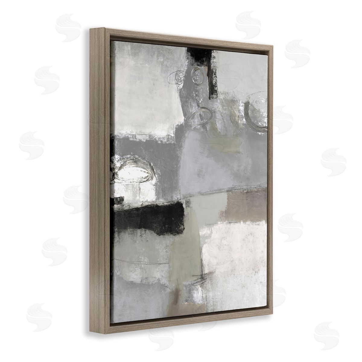 Lisa Ridgers Blocked Geometric Shapes Black Detail Circles Brown Floating Frame Canvas Wall Art Print