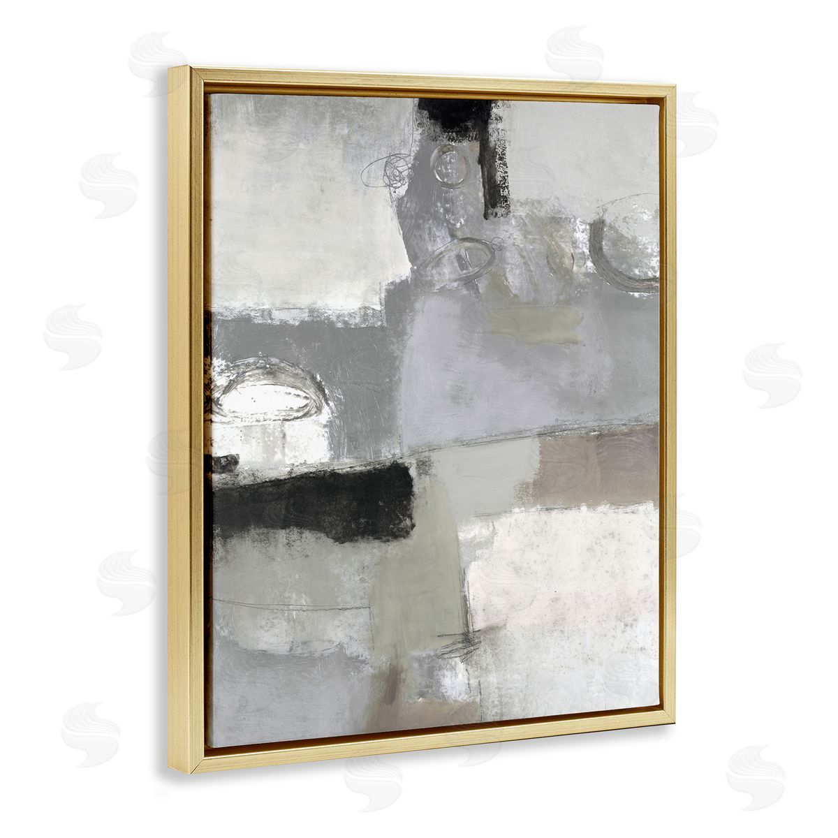 Lisa Ridgers Blocked Geometric Shapes Black Detail Circles Gold Floating Frame Canvas Wall Art Print