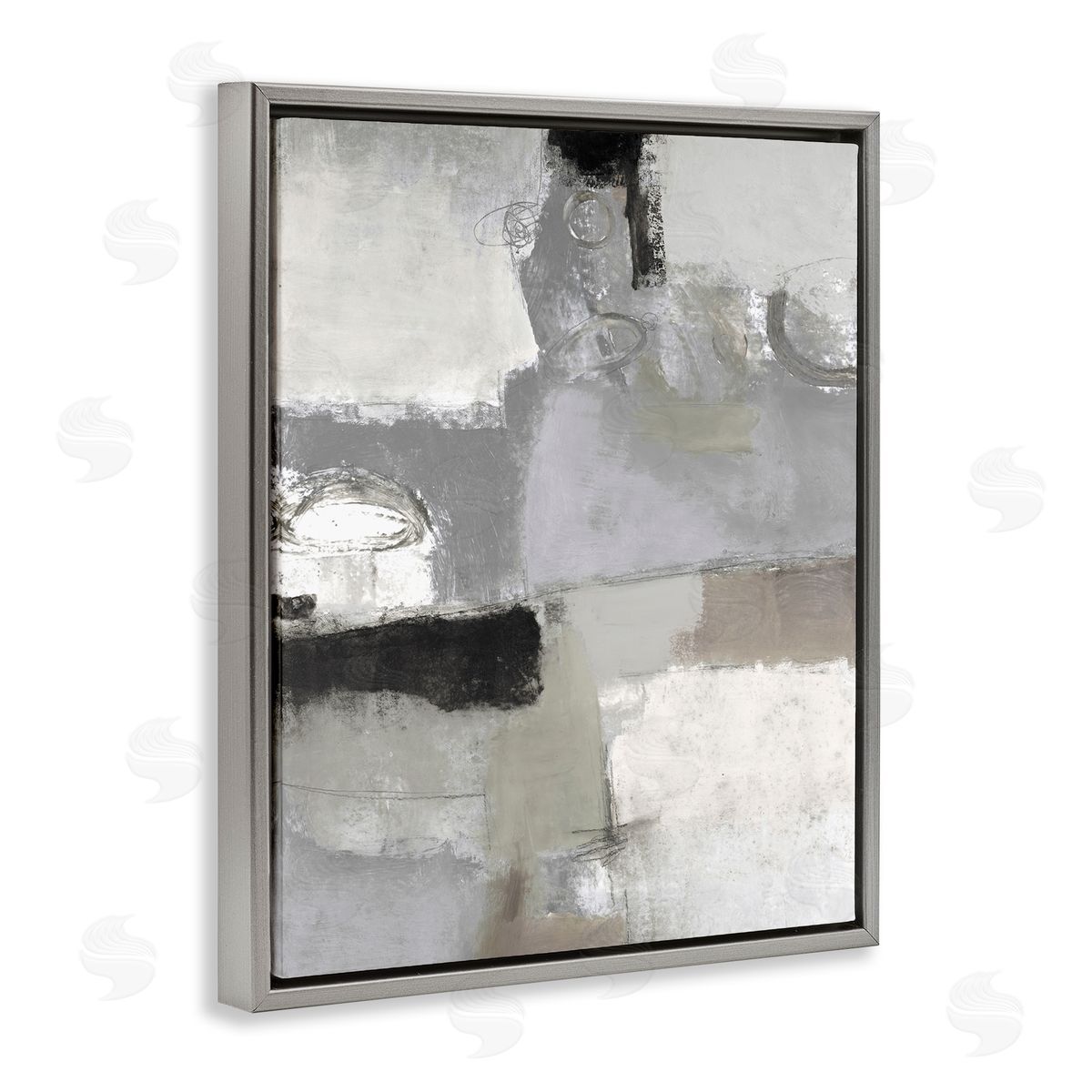 Lisa Ridgers Blocked Geometric Shapes Black Detail Circles Gray Floating Frame Canvas Wall Art Print