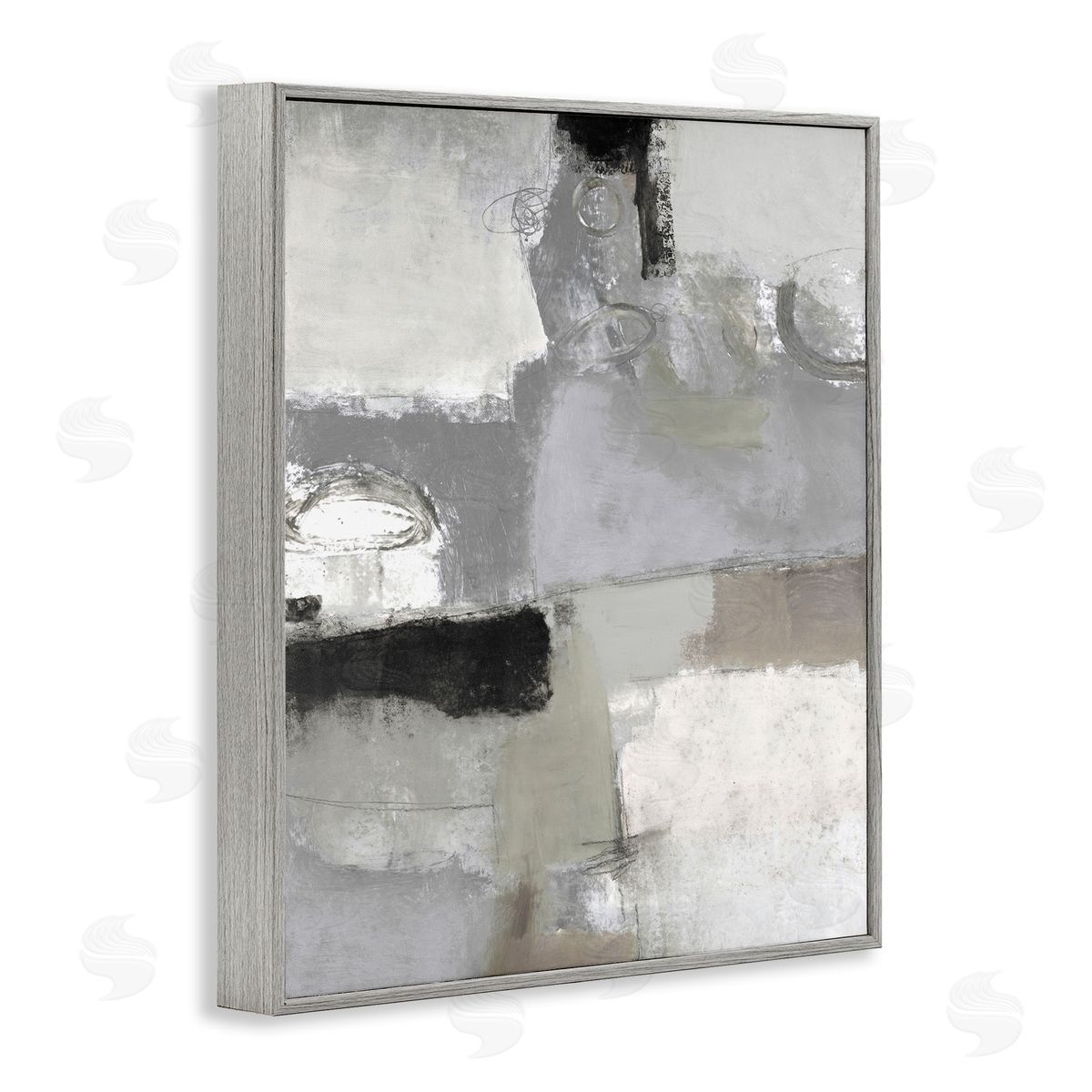 Lisa Ridgers Blocked Geometric Shapes Black Detail Circles Gray Framed Giclee Wall Art Print