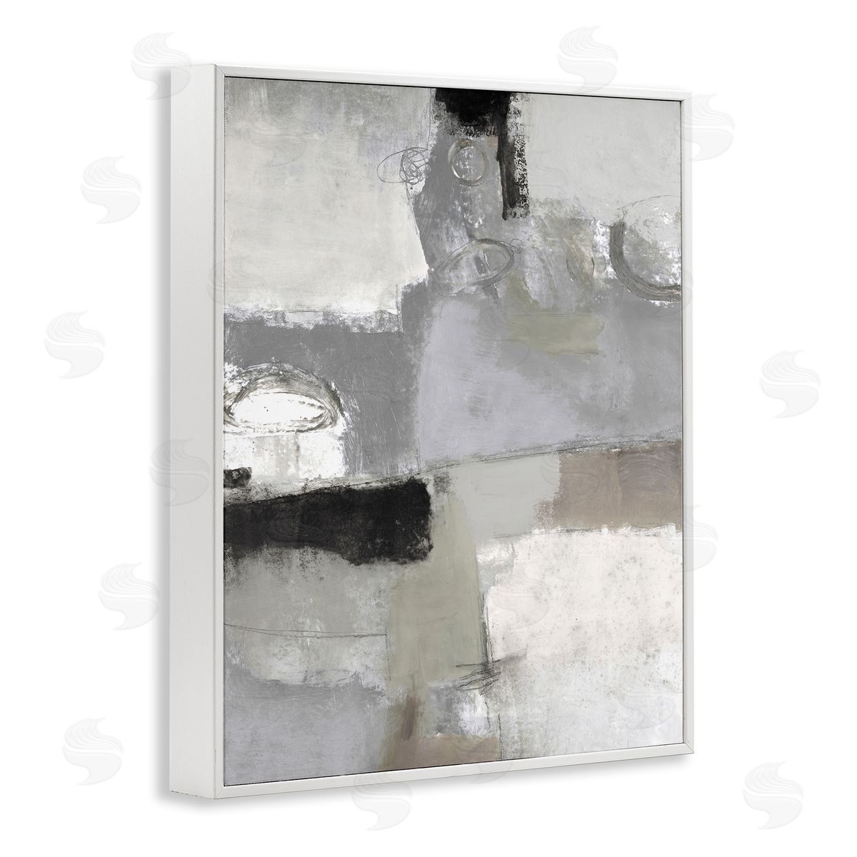 Lisa Ridgers Blocked Geometric Shapes Black Detail Circles White Framed Giclee Wall Art Print