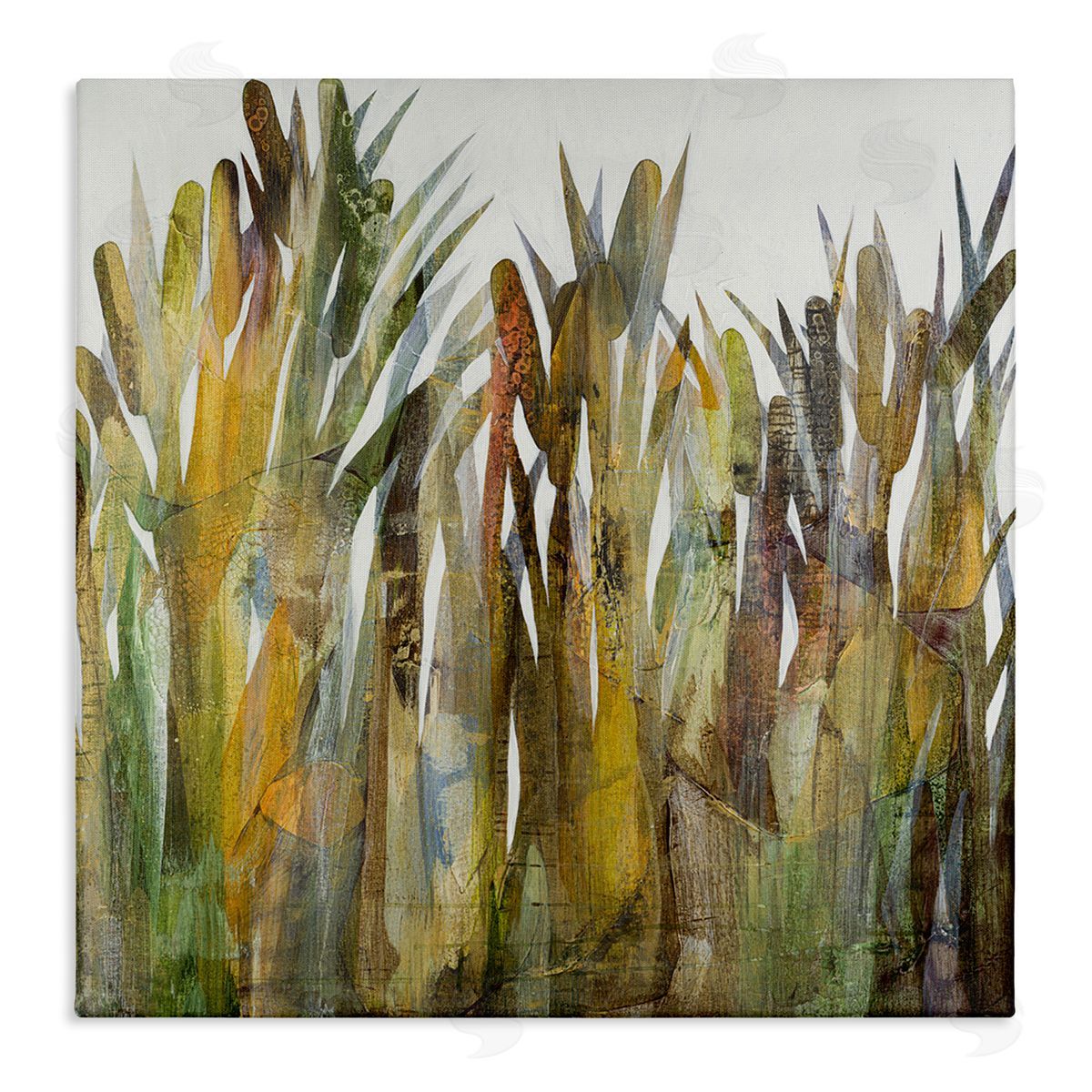 Steling Rustic Pampas Grass Cattails Wild Rural Plants Stretched Canvas Wall Art Print