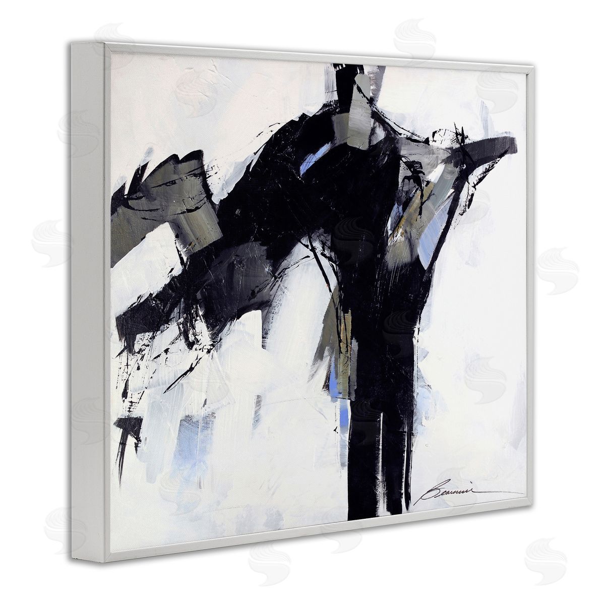 Beau Wild Ink Drip Flat Brush Strokes Modern Industrial White Framed Giclee Wall Art Print