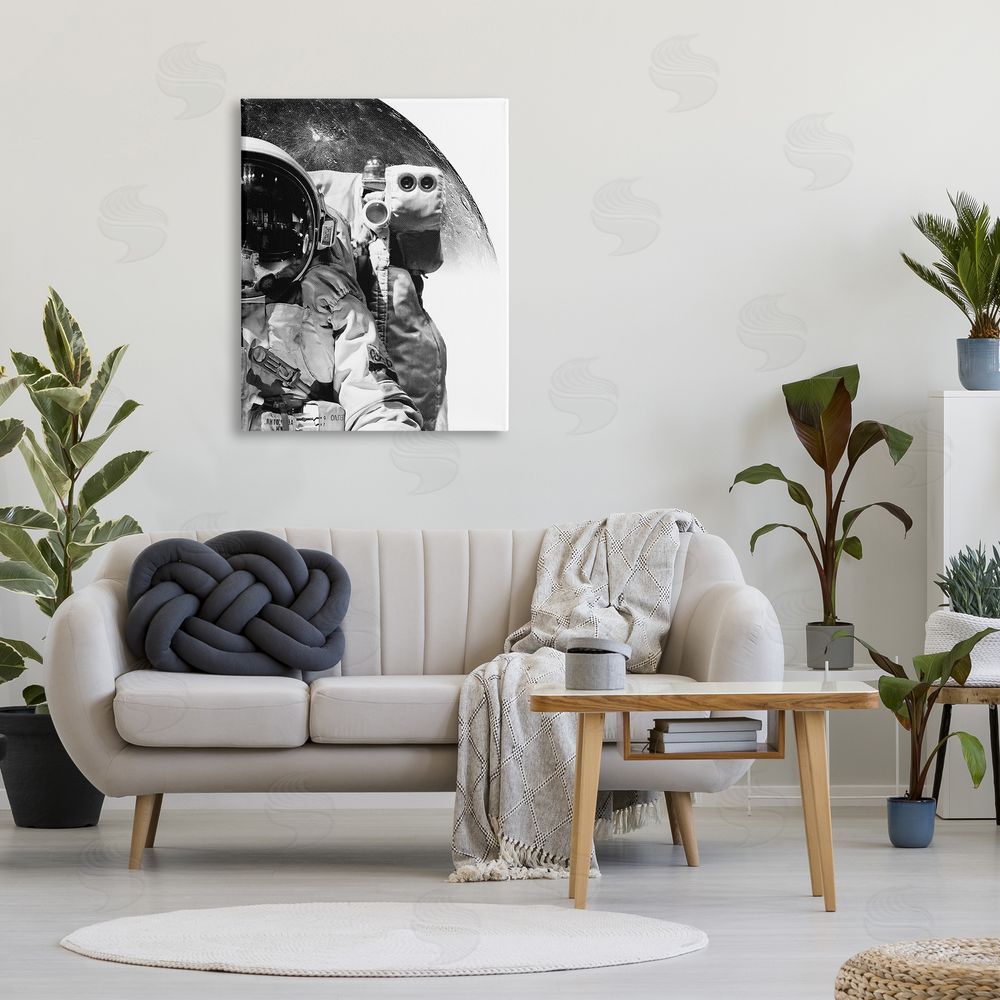 Brandon Wong Monochrome Astronaut Distant Planet Outer Space Photography Canvas Wall Art Print in Room