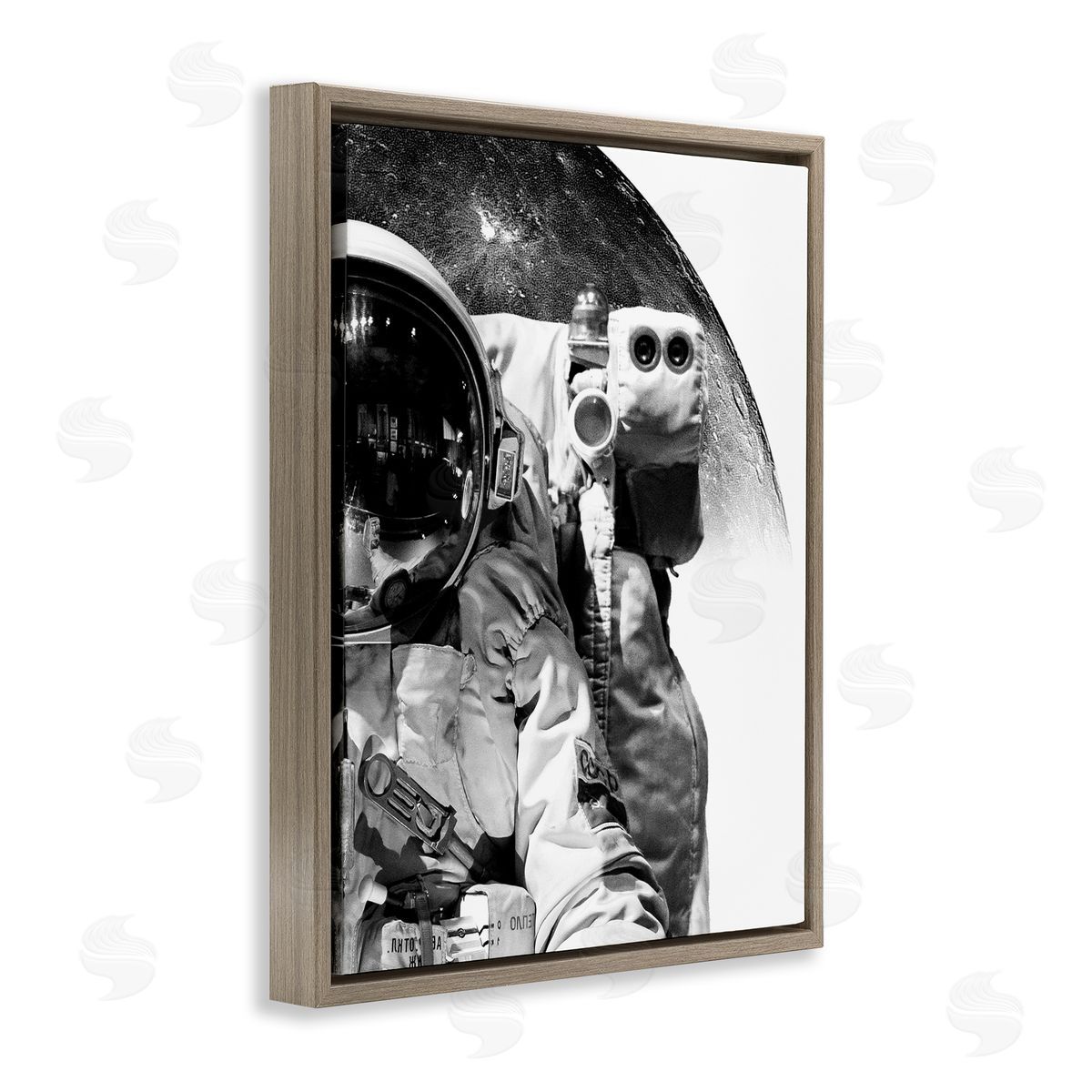 Brandon Wong Monochrome Astronaut Distant Planet Outer Space Photography Brown Floating Frame Canvas Wall Art Print