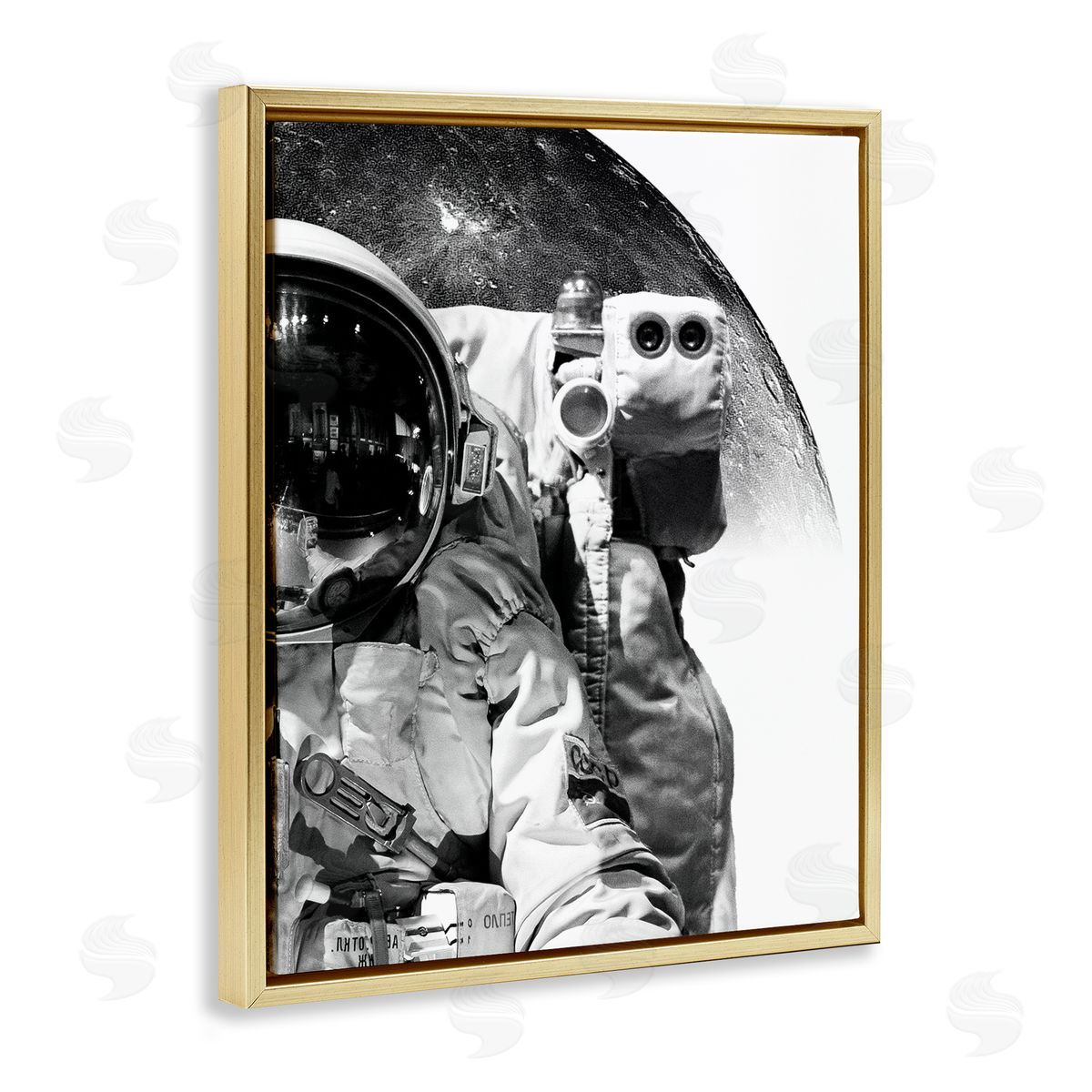Brandon Wong Monochrome Astronaut Distant Planet Outer Space Photography Gold Floating Frame Canvas Wall Art Print